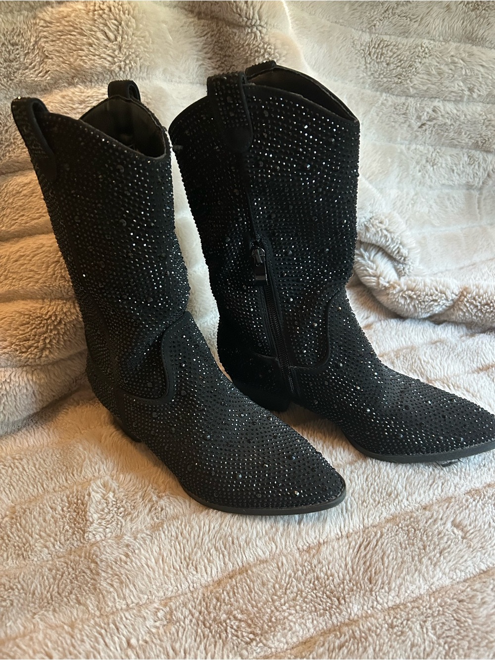 Link Black Crystal-Embellished Western Ankle Boots